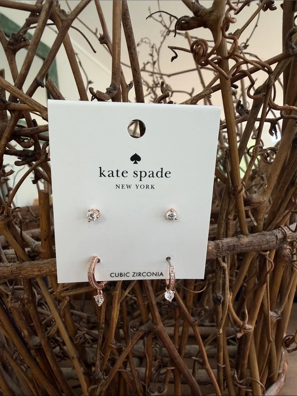 kate spade Rose Gold Cubic Zirconia Stud and Hoop Earring Set
